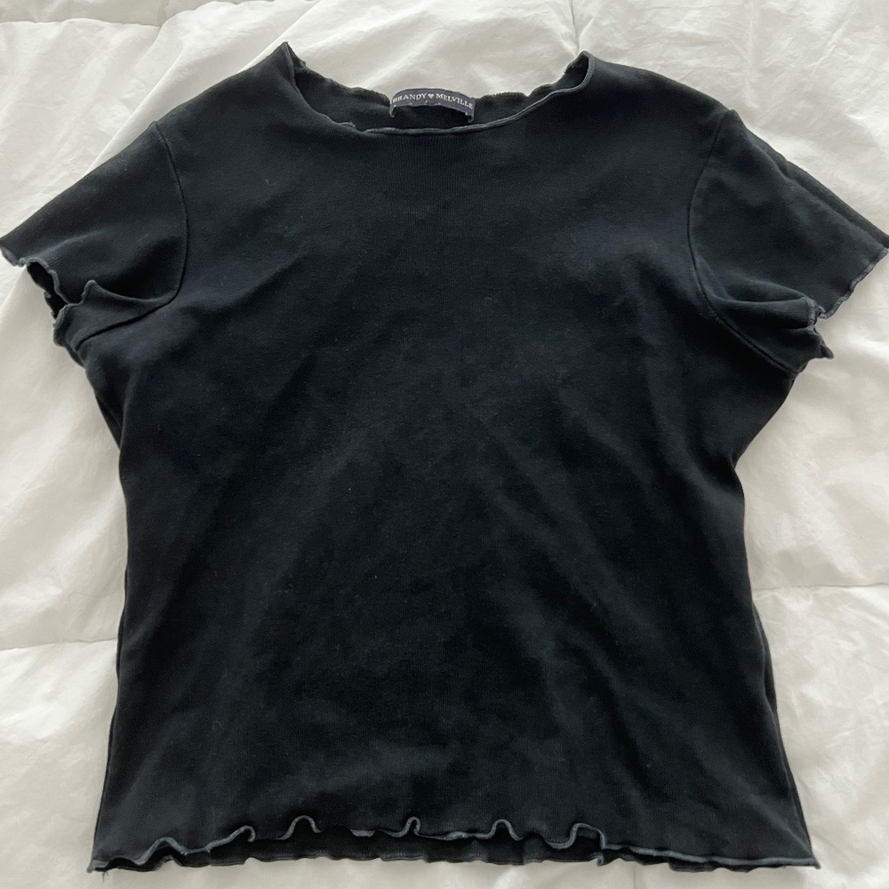 Brandy Melville Black Lettuce Edge Crop Top